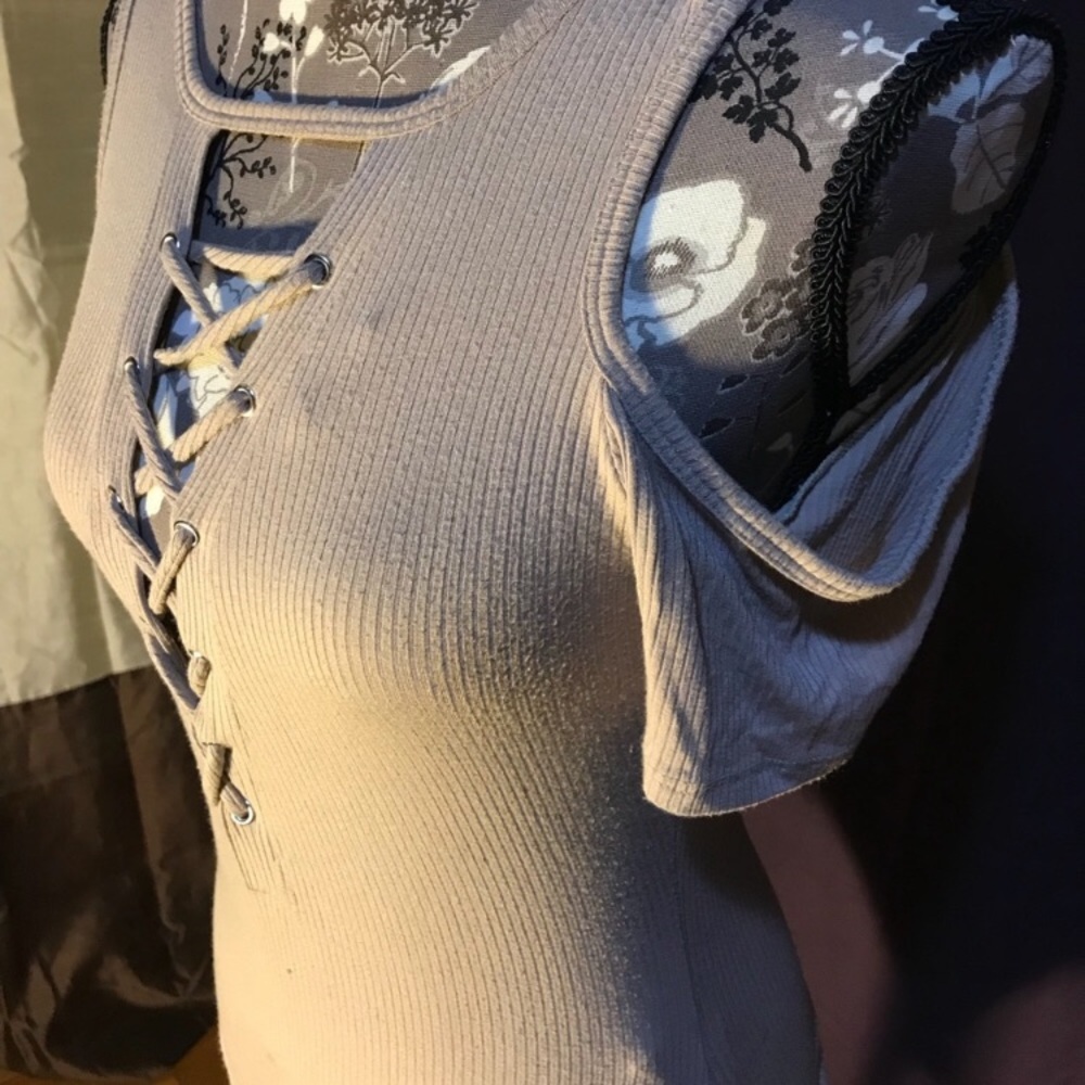 Lace up v-neck open shoulder bodysuit